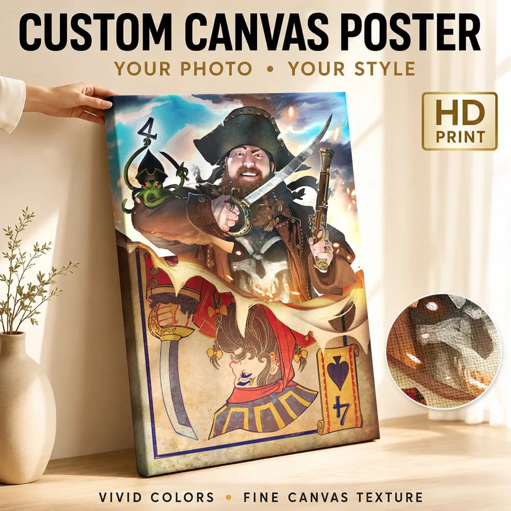 Pirate Card Illustration Framed Canvas Poster Personalized Photo Modern Pop Culture Wall Paintings Decoration for Home Theater