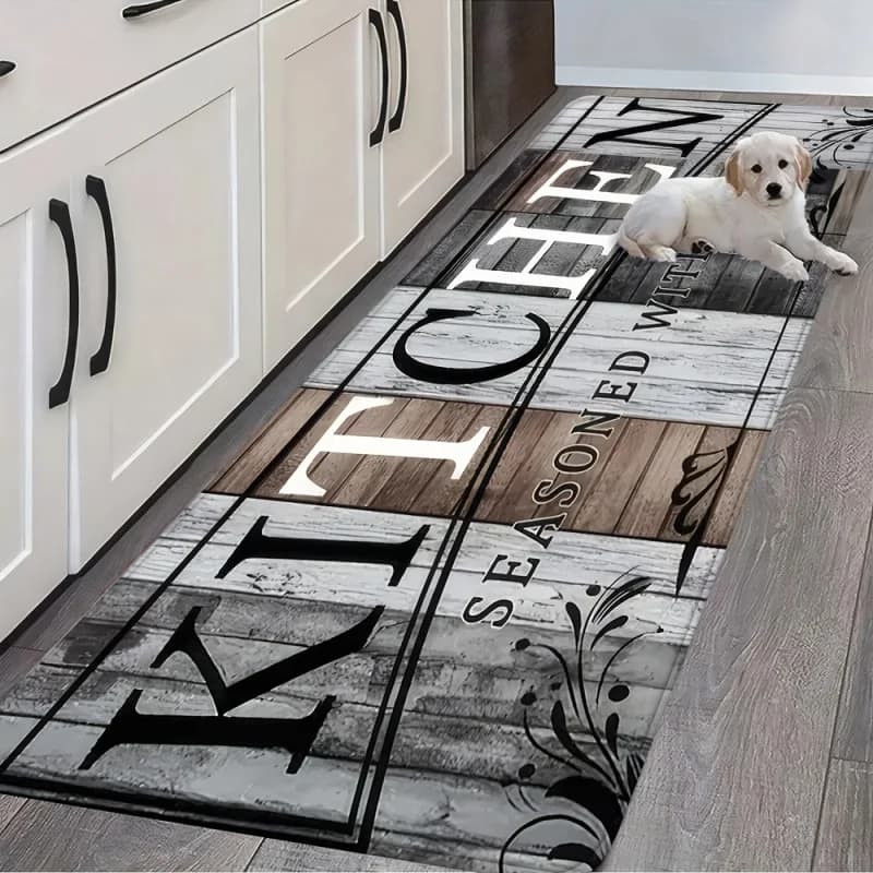 VIKAMA Tappeto da Cucina Effetto Legno Retrò, Stile Country Americano, Zerbino d'Ingresso di Benvenuto, Tappeto per Camera da Letto Facile da Pulire, Decorazione per la Casa