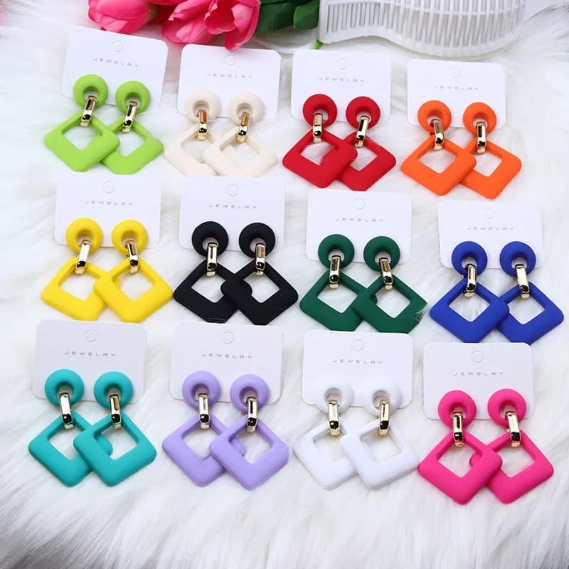 Fashionable Geometric Large Acrylic Colorful Earrings for Women Long Drop Pendant Earrings Squares Sweet Empties Women Fashion Jewelry