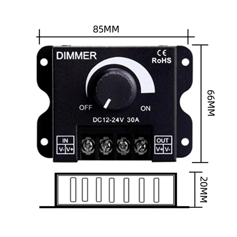1PCS LED Dimmer Switch DC 12V 24V 8A/30A Brightness Adjustable Controller for Car RV Single Color LED Strip Light LED Dimming