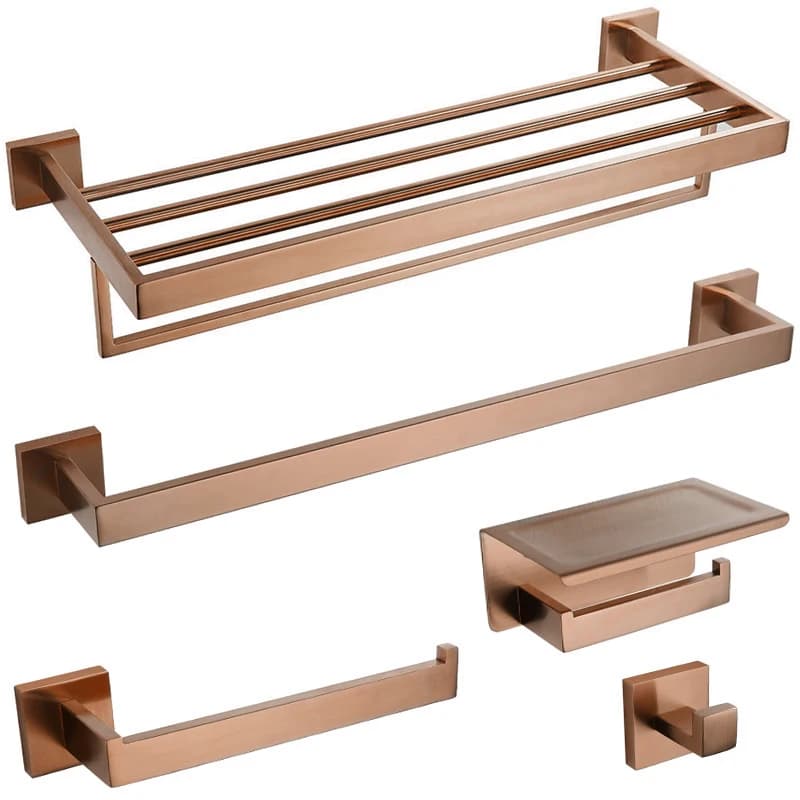 Hardware per il bagno in oro rosa spazzolato Accessori da bagno quadrati Porta carta igienica Porta asciugamani Porta accappatoio Porta asciugamani