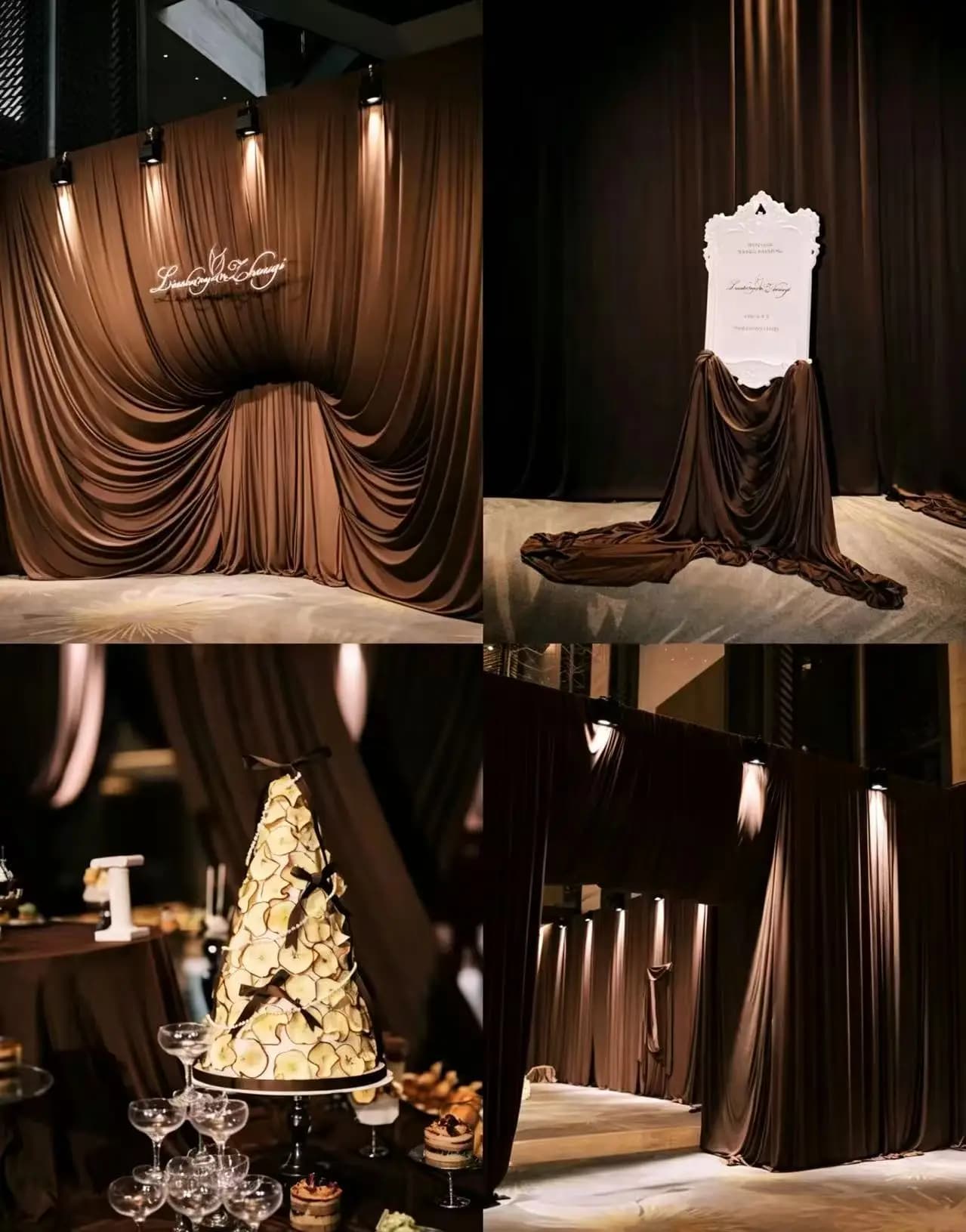 Creme and Chocolate Fabric for Soft Drapes Wedding Decor Curtains Tablecloth Backdrops Cloth DIY Material Wide 160cm