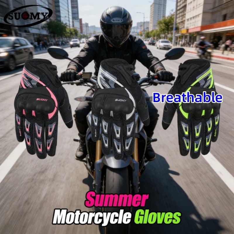 SUOMY Unisex Summer Mesh Full Finger Moto Gloves, Thin Anti-Fall Anti-slip Touchscreen Riding Motorcycle Motocross Gloves