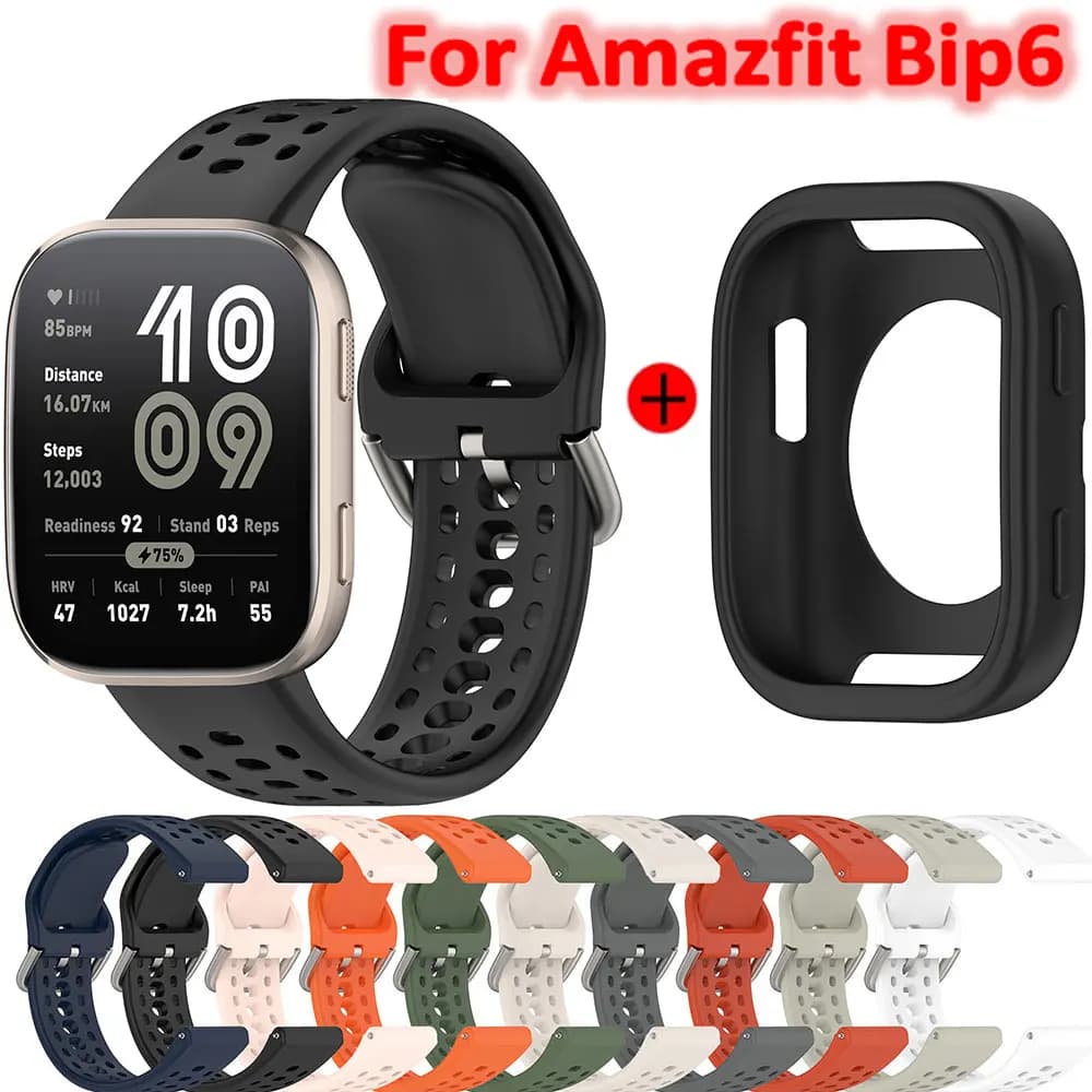 Cinturino in silicone + Custodia protettiva Shell per Huami Amazfit Bip 6 Braccialetti sportivi Bracciale Cintura per Amazfit Bip6 Accessori Correa