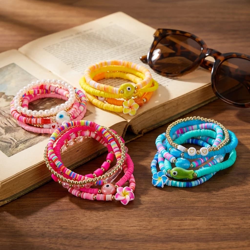 Braccialetti Multistrato in Argilla Polimerica con Perline per Donne, Bracciali Elastici Y2K Dopamine Heishi, Gioielli Estivi di Tendenza, Regalo