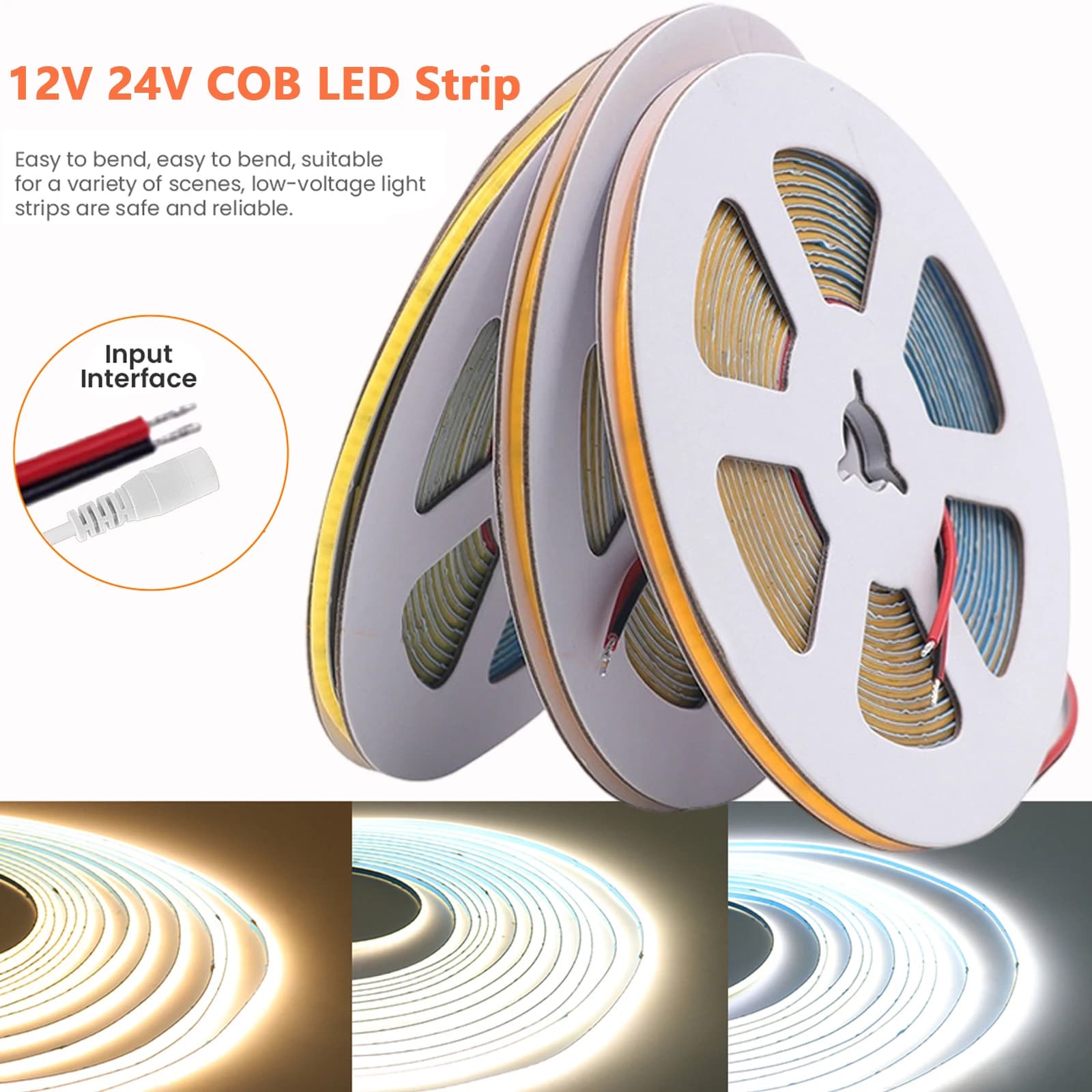 3mm 5mm 8mm PCB 12V 24V COB LED Strip Light 3000K 4000K 6000K 384LEDs High Density Flexible Ribbon Tape Linear Lights Home Decor
