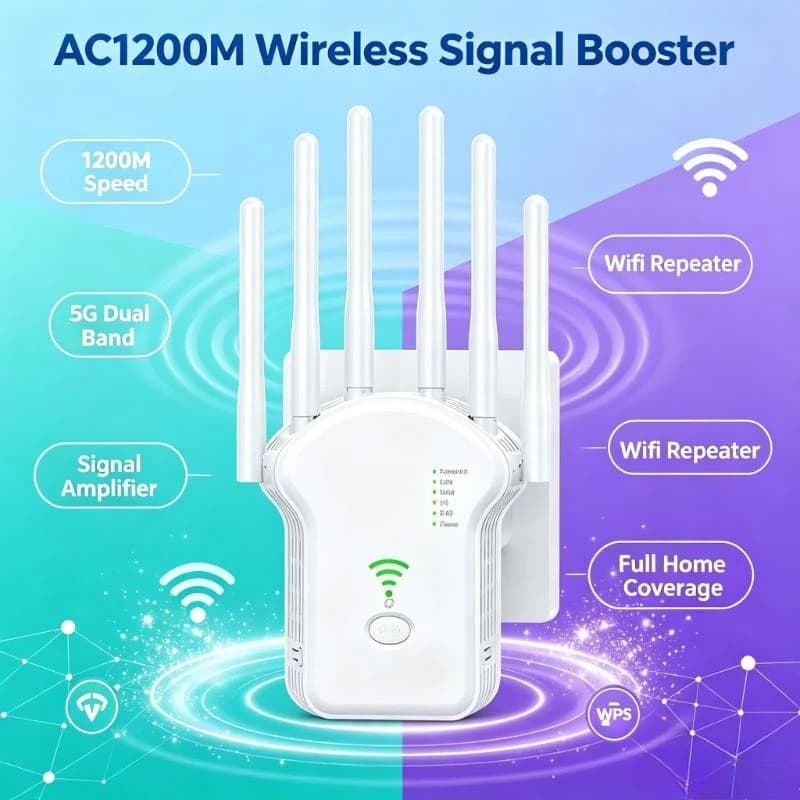 AC1200M Dual Band Wifi Repeater 5G High Power Wireless Signal Amplifier Home Wifi Range Extender