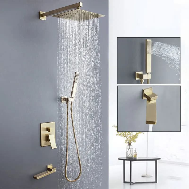 Set Doccia a Incasso Oro Spazzolato, Sistema Doccia a 3 Vie Nascosto per Bagno, Set Miscelatore Doccia a Pioggia da Parete per Vasca