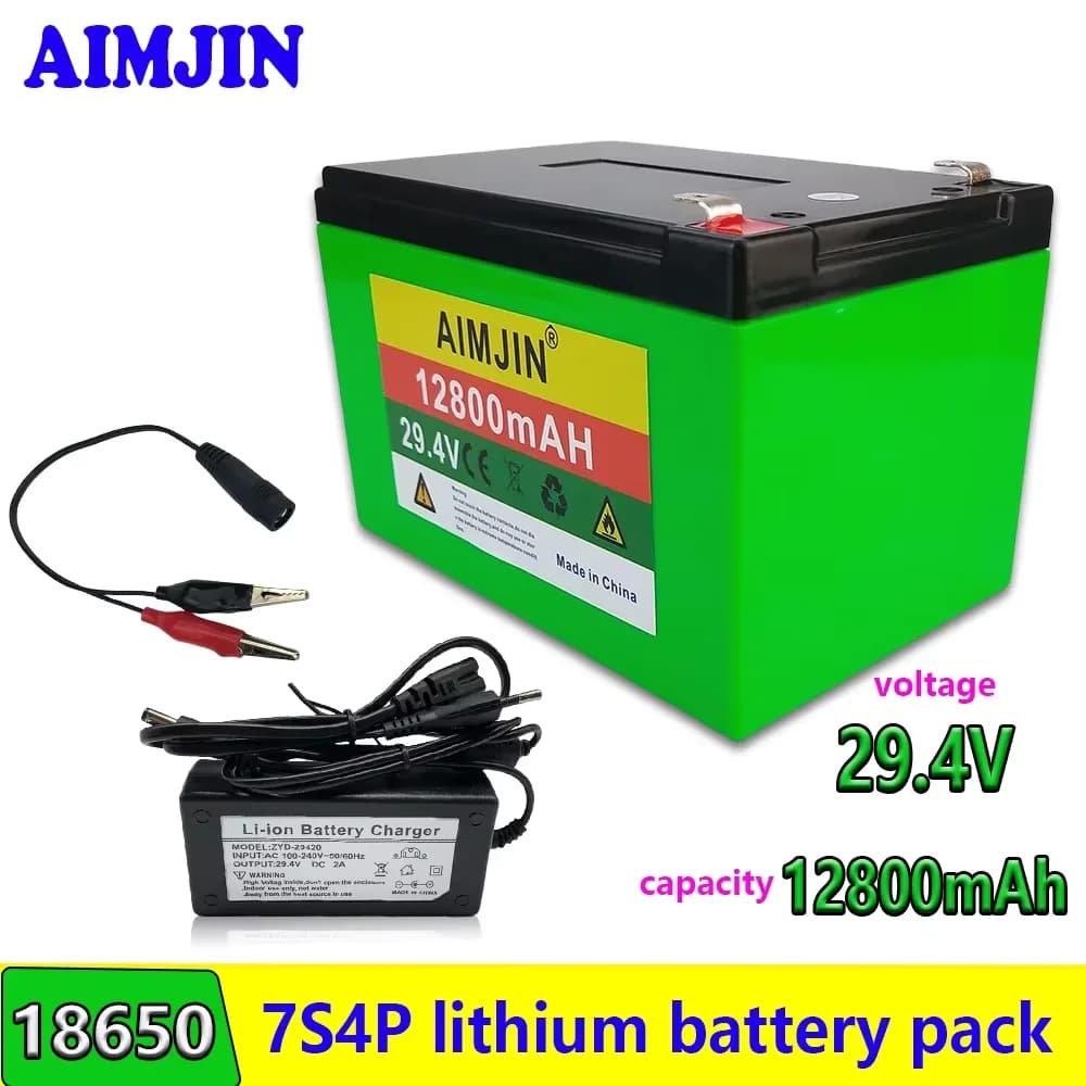 24V /29.4V 7S4P 18650 battery 12.8Ah 12800mAh rechargeable lithium-ion battery pack for electric wheelchair+29.4V charger