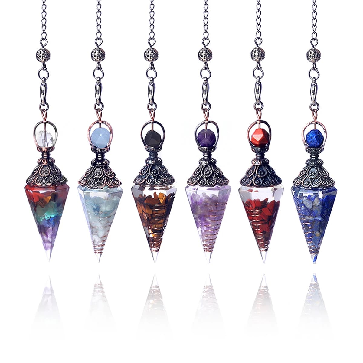 1pc Ametiste Quarzo Agata Ciondolo a cono esagonale Pietra naturale Resina di cristallo Pietra schiacciata Accessori per gioielli pendolo Reiki