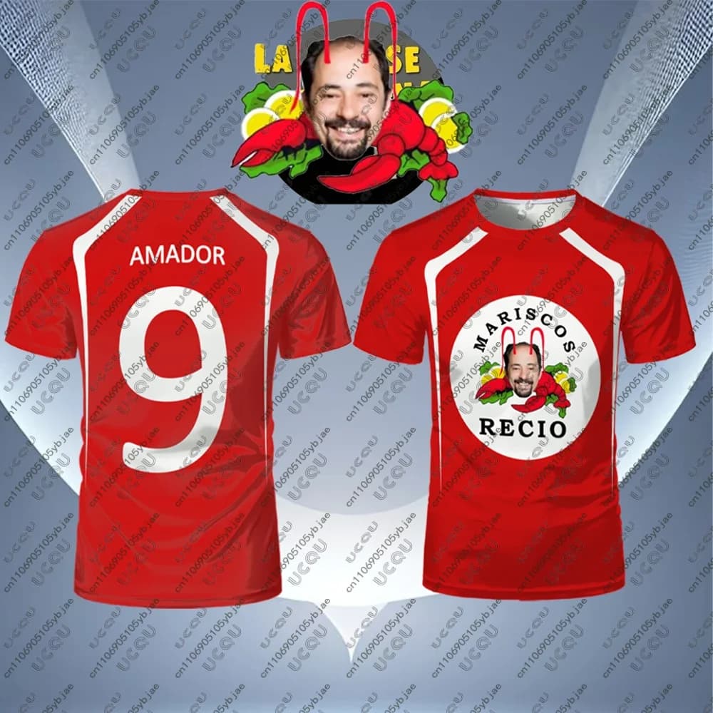 2026 Uomini Bambini Maschio Ragazzi Traspirante Umorismo Maglia da calcio Top Adulto Frutti di mare Gamberetti Regalo a casa Calcio Sport M-Mariscos R-Recio 9