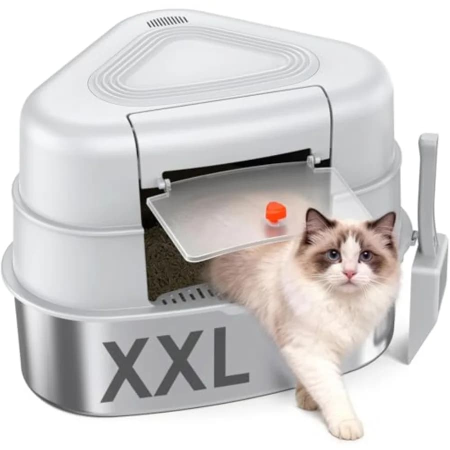 Lettiera per Gatti XXL in Acciaio Inox con Coperchio - Design Robusto, Inodore, Salvaspazio e Nascosto per Gatti di Grandi Dimensioni