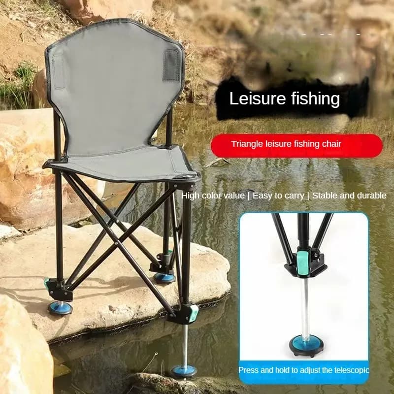 Sedia Pieghevole per Tutti i Terreni, Sgabello da Pesca Portatile Regolabile con Sollevamento per Spiaggia, BBQ, Pesca Selvaggia, Design Ergonomico a Triangolo