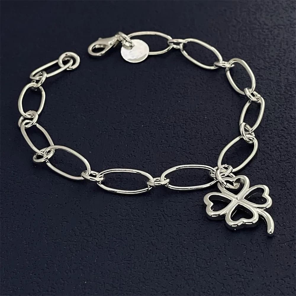 Fashion Kpop 925 Sterling Silver Pretty Four-Leaf Clover Bracelets For Women Street Versatile Jewelry Wedding Party Gifts