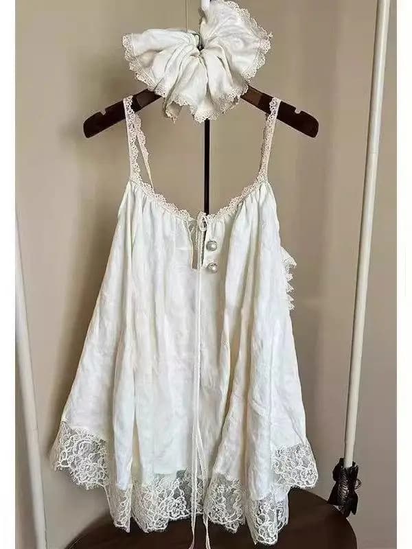 Abito chemise taglie forti con pizzo, da donna, estivo, casual, a vita alta, linea ad A, per casa e tempo libero, confortevole, in fibra di poliestere