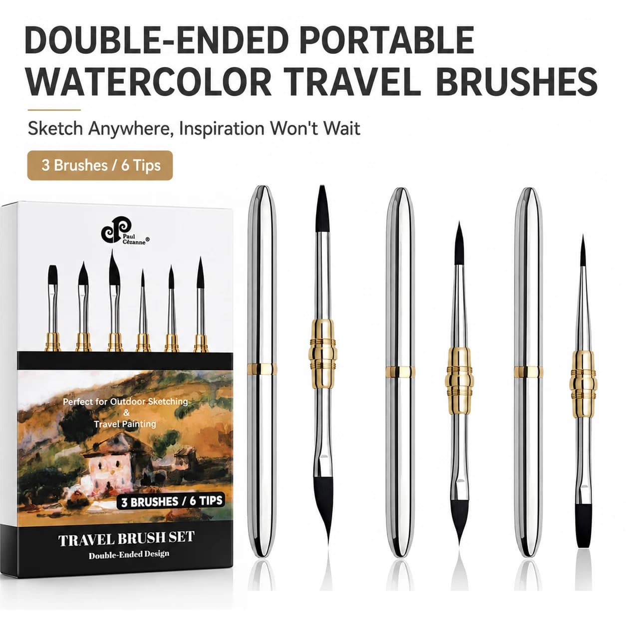 3Pcs Dual-Ended Art Paint Brushes, Metal Handle Fine Detail & Round Tip Artist Brushes for Watercolor Gouache Acrylic Paint