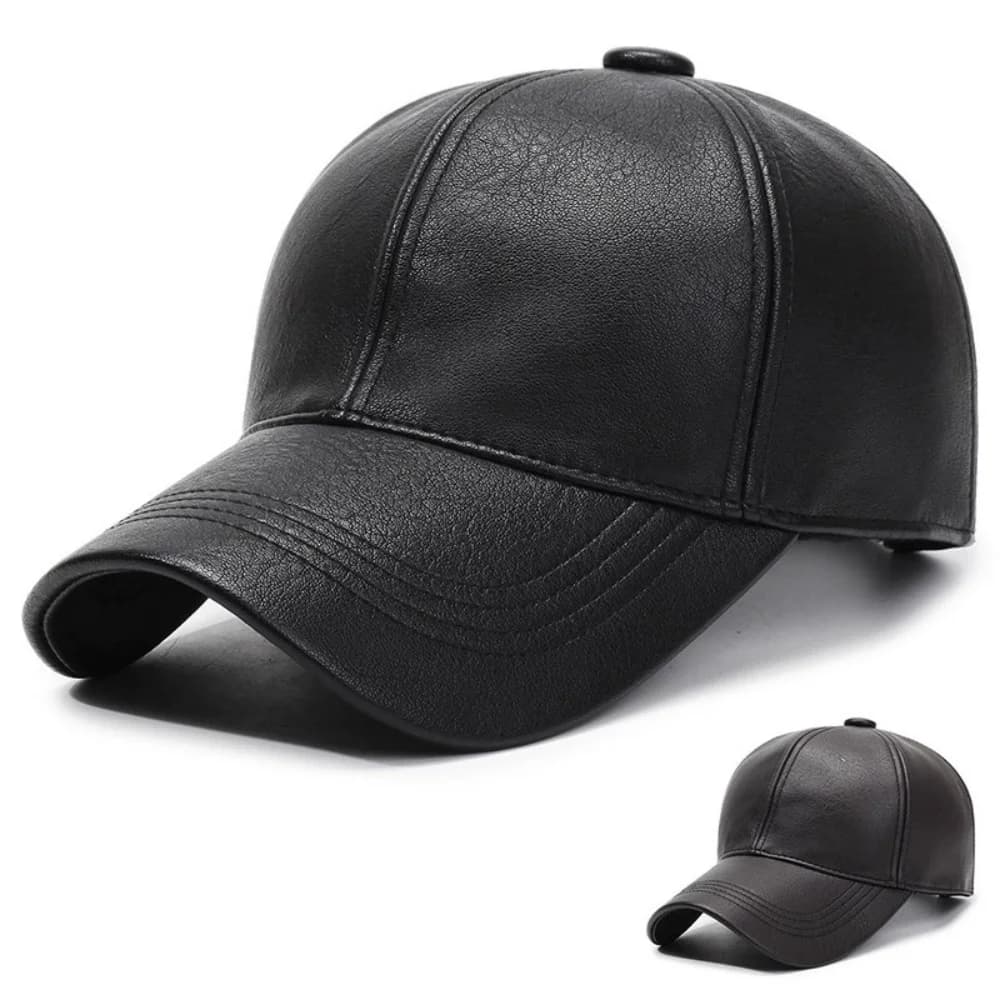 Adjustable PU Leather Solid Color Baseball Caps Unisex Snapback Sun Hat for Outdoor Daily Use