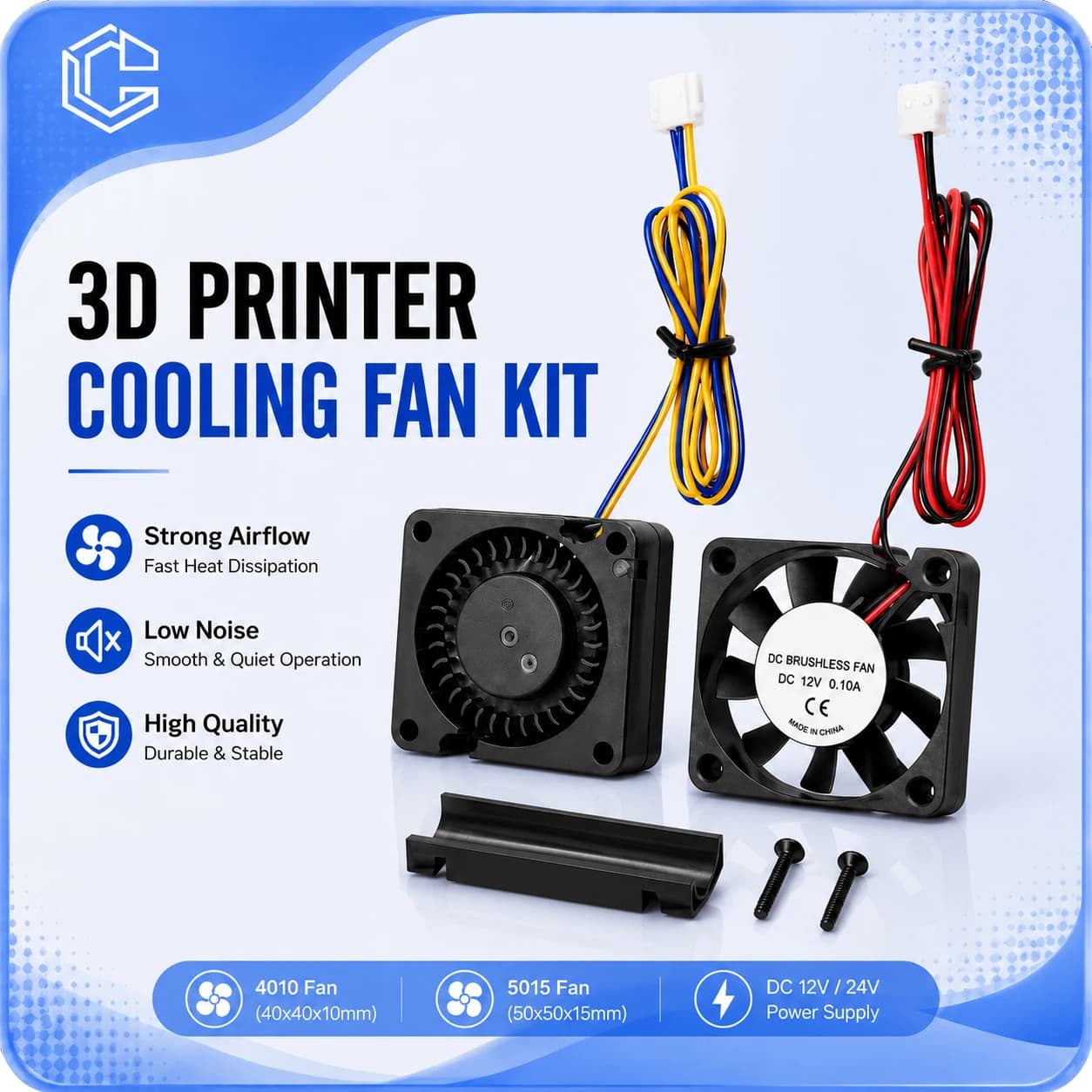 Ventola per stampante 3D 4010 5015 Ventola DC 12V 24V Ventola di raffreddamento per estrusore in plastica nera per stampante 3D Ender 3 V2/ Ender 3/ Ender 3 Pro/ CR10