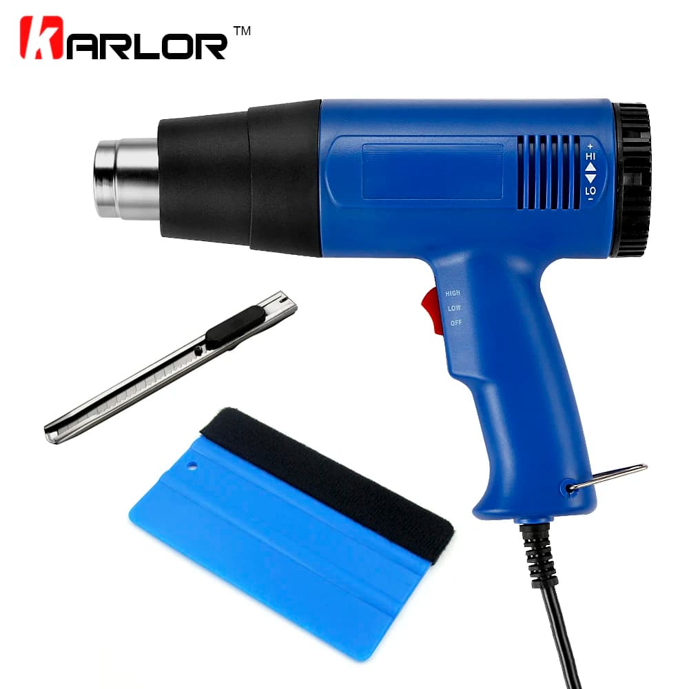 Set di 3 Utensili per Wrapping Auto con Spina EU: Pistola Termica + Raschietto per Auto + Coltello da Taglio per Vinile - Accessori Auto