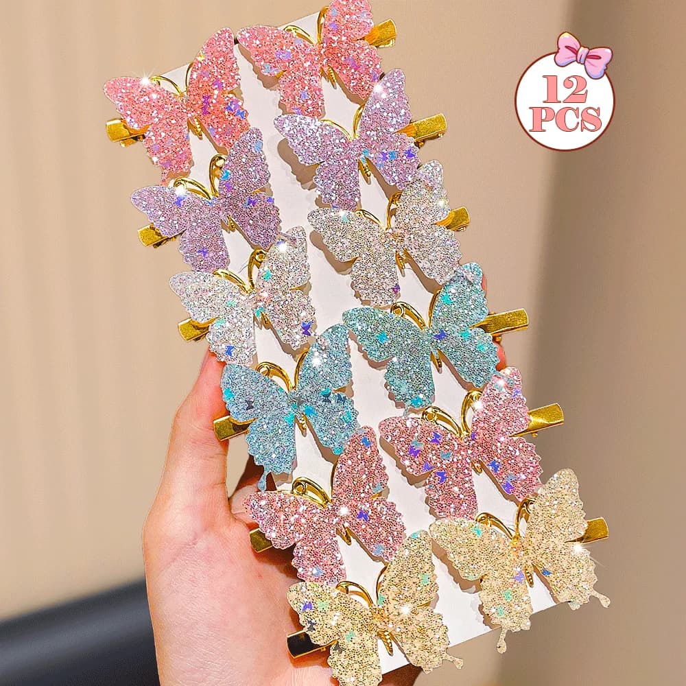 Confezione da 12 fermagli per capelli a forma di farfalla colorati e scintillanti, accessori per capelli per ragazze, regalo perfetto per le piccole bambine, cose che potrebbero piacere