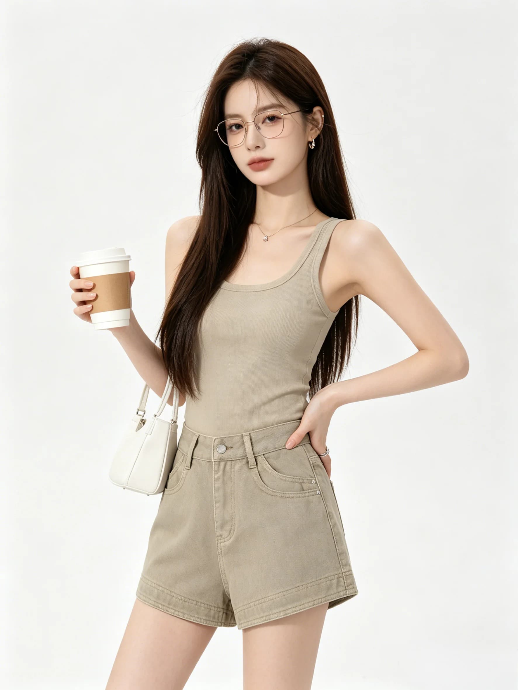 American Style Khaki Retro High Waist Jeans Shorts Casual Summer Slimming Sexy Loose Wide Leg Pants for Commuting