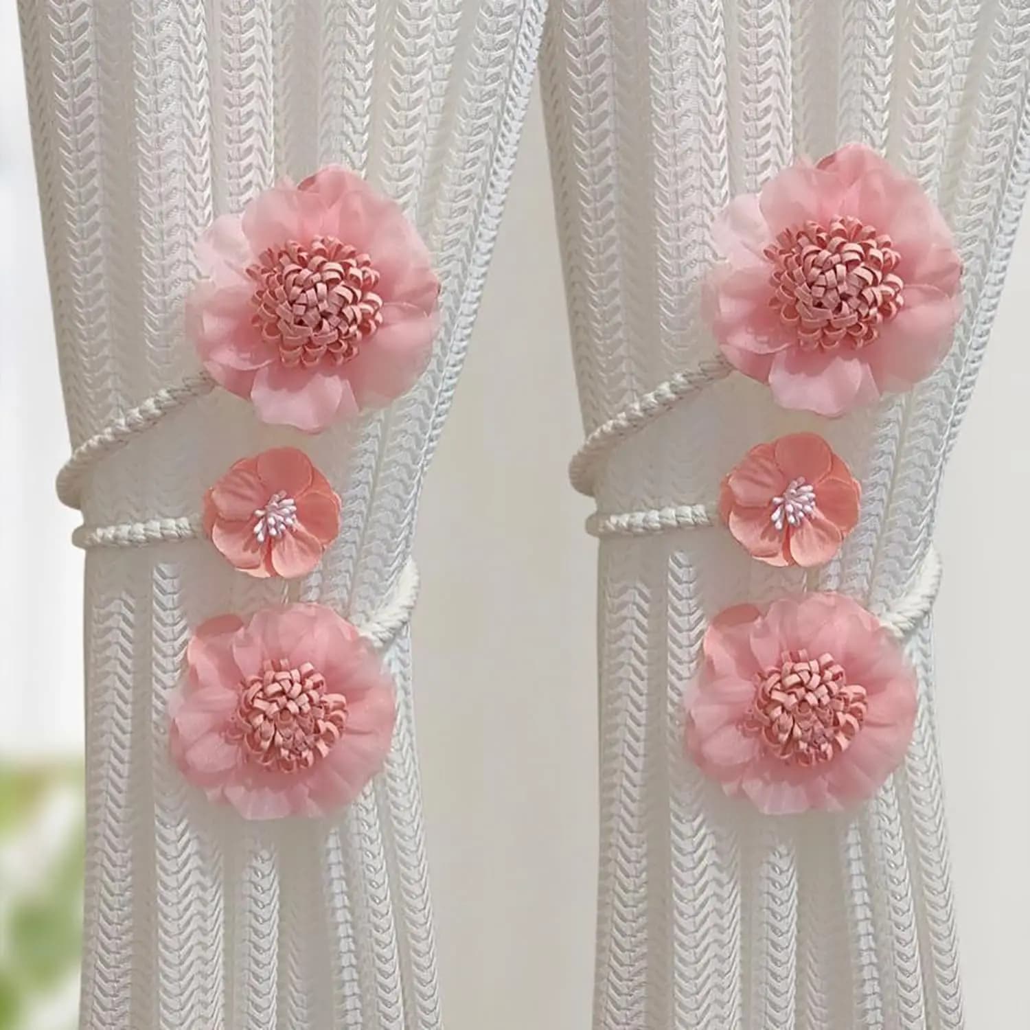 2 Confezioni di Fermacurtain Flessibili con Fiori Artificiali Fatti a Mano, per Soggiorno e Camera da Letto