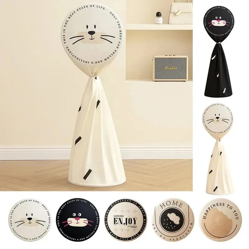 Cute Cat Pattern Round Electric Fan Dustproof Cover Reusable Washable Standing Fan Protective Sleeve for Home Vertical Fans