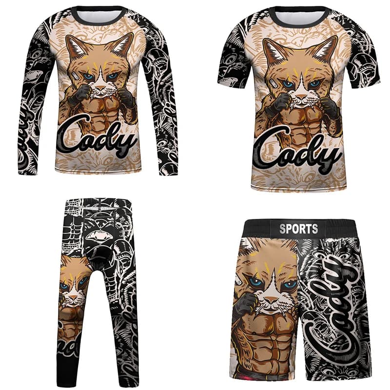 Kids Bjj Rashguard Jiu T-shirt+Pant KickBoxing Sets Boy Gym Children Muay Thai Shorts MMA Clothing Compression Tights