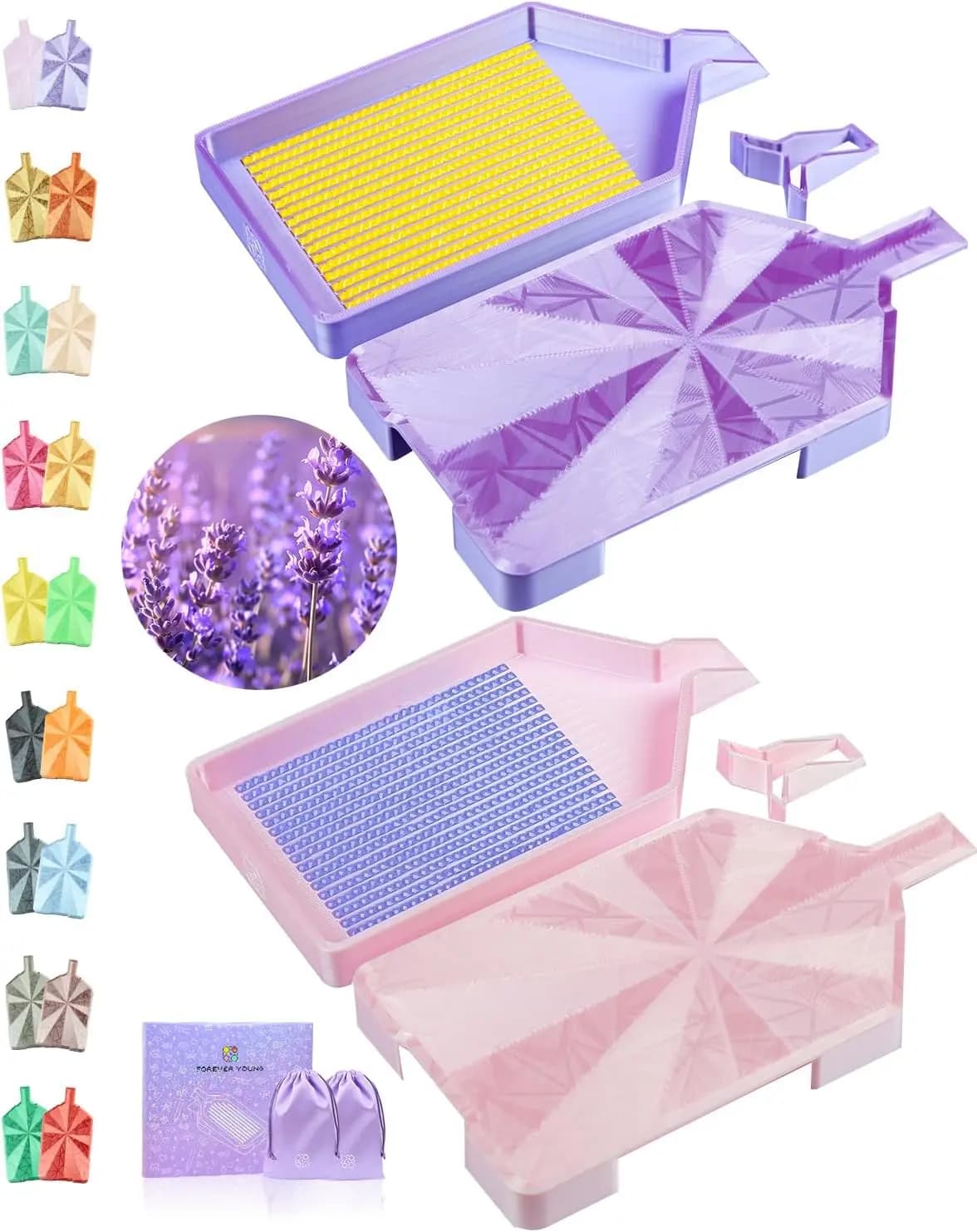Vassoi per Diamond Art con coperchi, set da 2 pezzi per accessori da pittura, strumenti per la conservazione, Lavender Dream