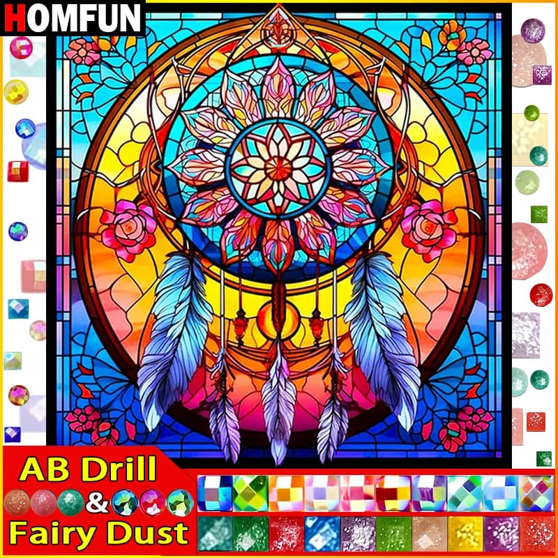 HOMFUN Fairy Dust AB 5D Diy Diamond Painting Cross Stitch "Scenery Wind Chimes Feather" Home Decor Full Diamond Embroidery