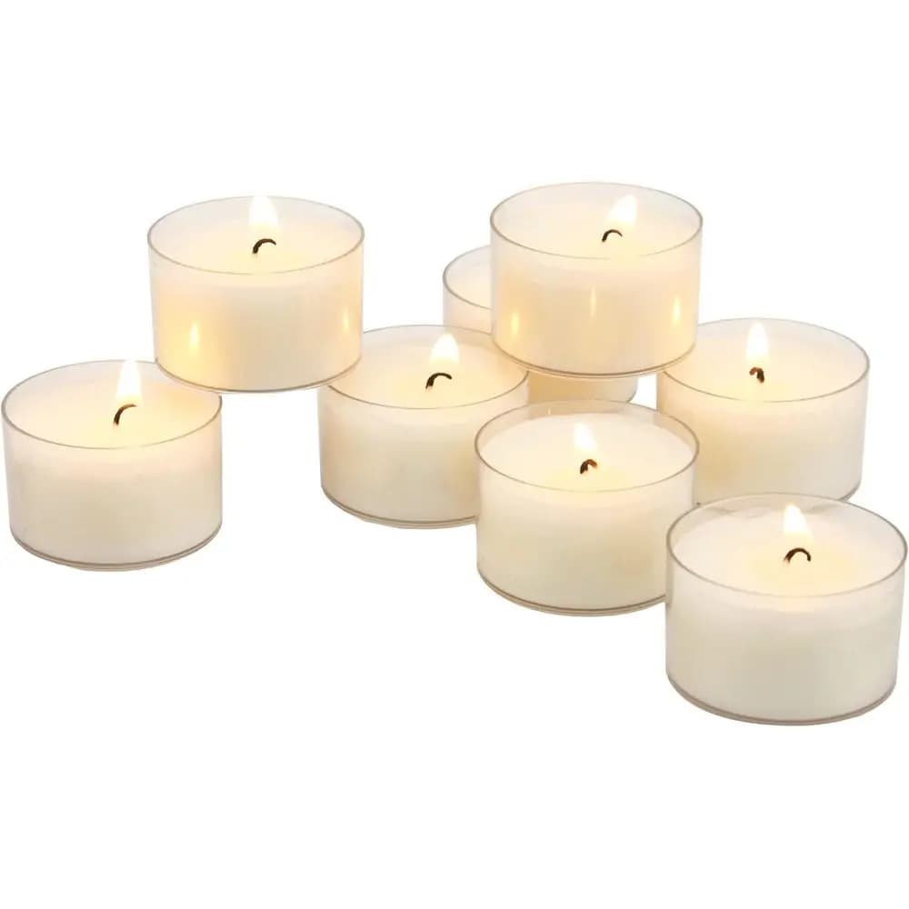 Set di 48 Candele Tealight in Vetro Trasparente Senza Profumo, Durata 8 Ore