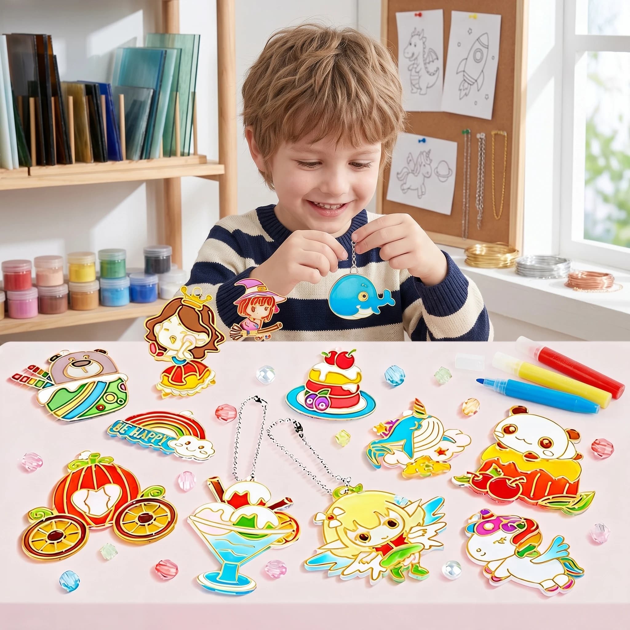 Kit Pittura Gel Cristallo Fai da Te, Giocattolo Artigianale Fatto a Mano, Regalo per Bambini, Colorazione Graffiti, Temi Fiabeschi e Animali, Kit Artistici Educativi