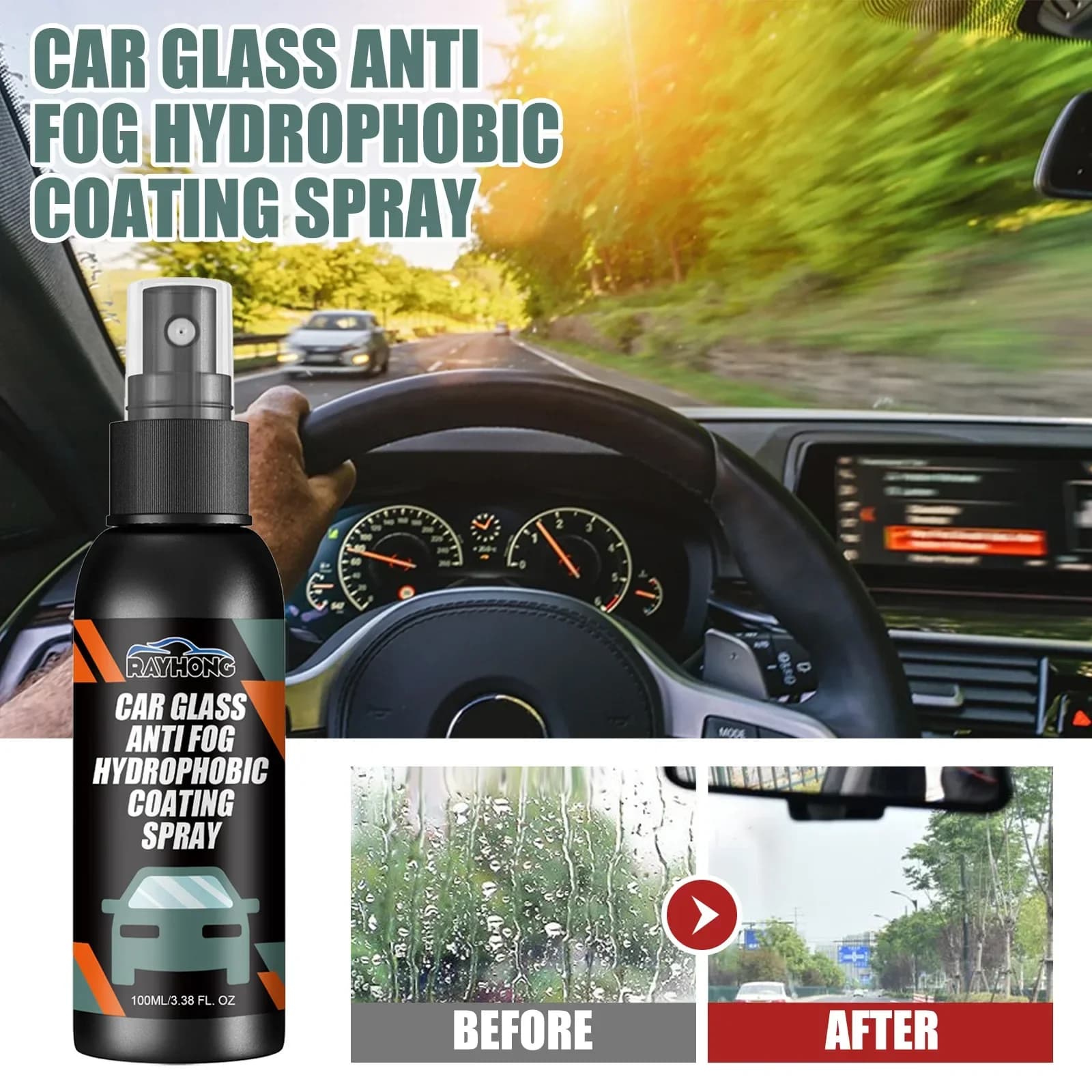 Spray per Parabrezza Auto, Agente Idrofobico e Antiappannante per Specchietti Retrovisori e Pulizia del Parabrezza