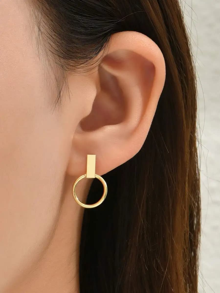 Circle Drop Earrings Made of Copper for Everyday Wear