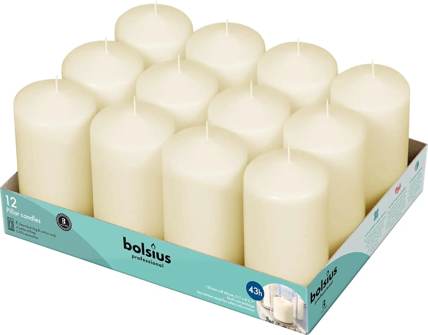 Set di 12 candele a colonna avorio: non profumate, bruciatura di 43 ore, goccioline e senza fumo per matrimoni e feste
