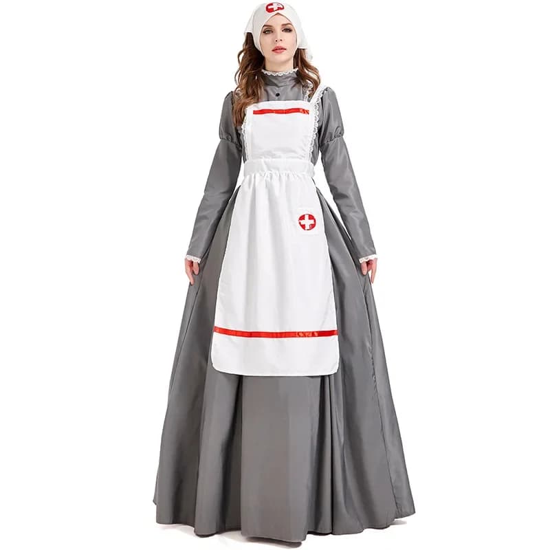 Cosplay Halloween costume for woman Medieval civil war nurse Long dress Cosplay dress for adult pastoral maid