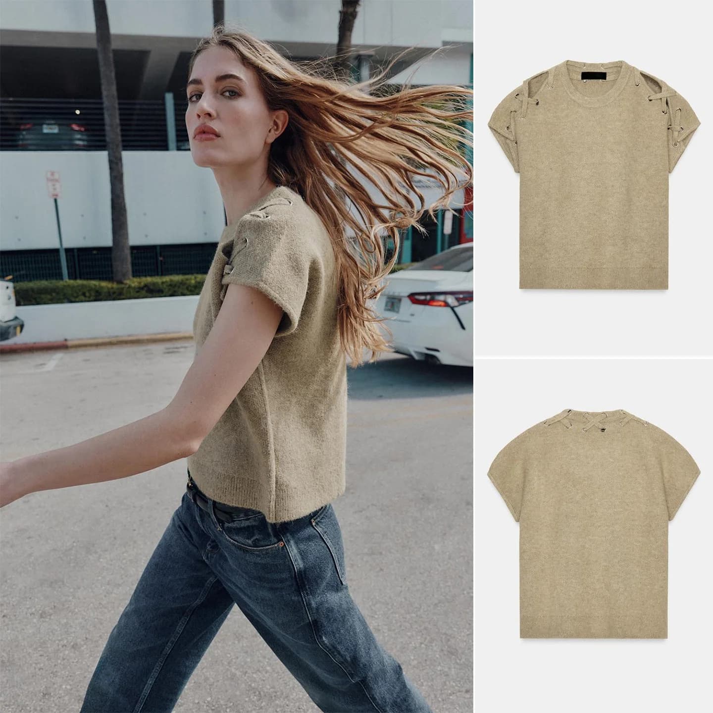 Nuovo Arrivo Primavera: Top in Maglia da Donna con Dettaglio sulle Spalle, Collo Tondo, Lavorazione a Maglia Piatta