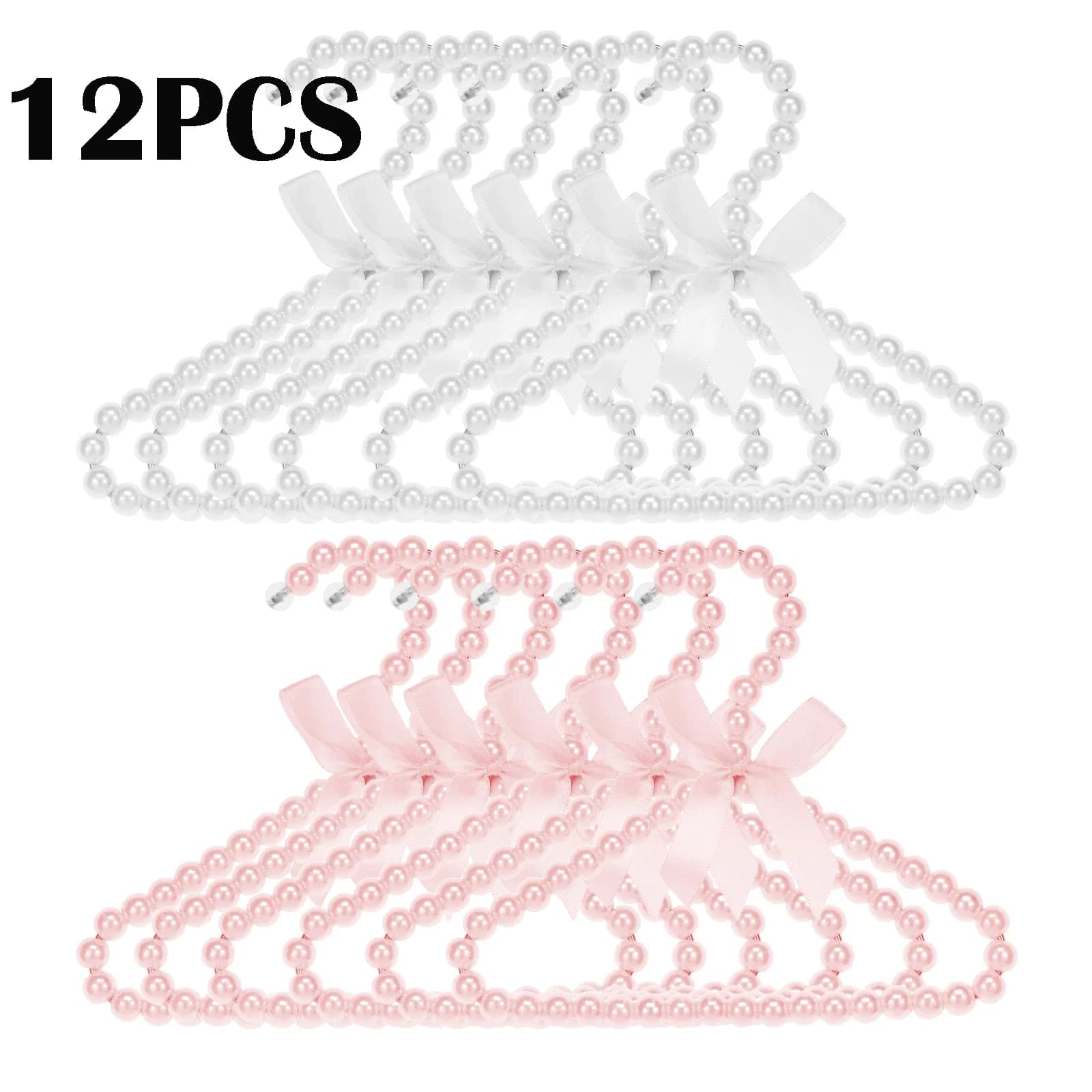 12 pezzi di grucce per bambini con design raffinato, piccole perle di perle, appendiabiti con fiocco per neonati, bambine e ragazzi