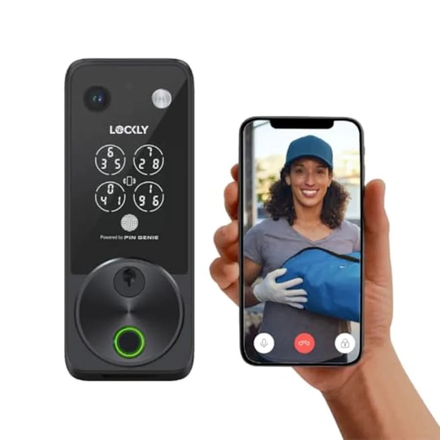 Serratura Intelligente Vision Zeno con Videocitofono, Ingresso Senza Chiave con Impronta Digitale per Porta d'Ingresso, Serratura Wi-Fi con Tastierino PIN Genie