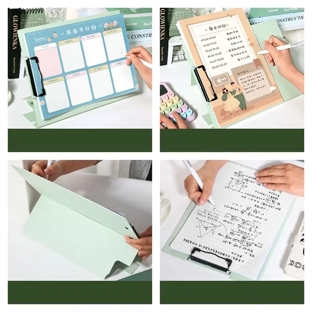 Valigette Blocco note Supporto Cartella di file Pieghevole portatile A4 Cartella con clip Appunti Documento Espositore per carta Studente