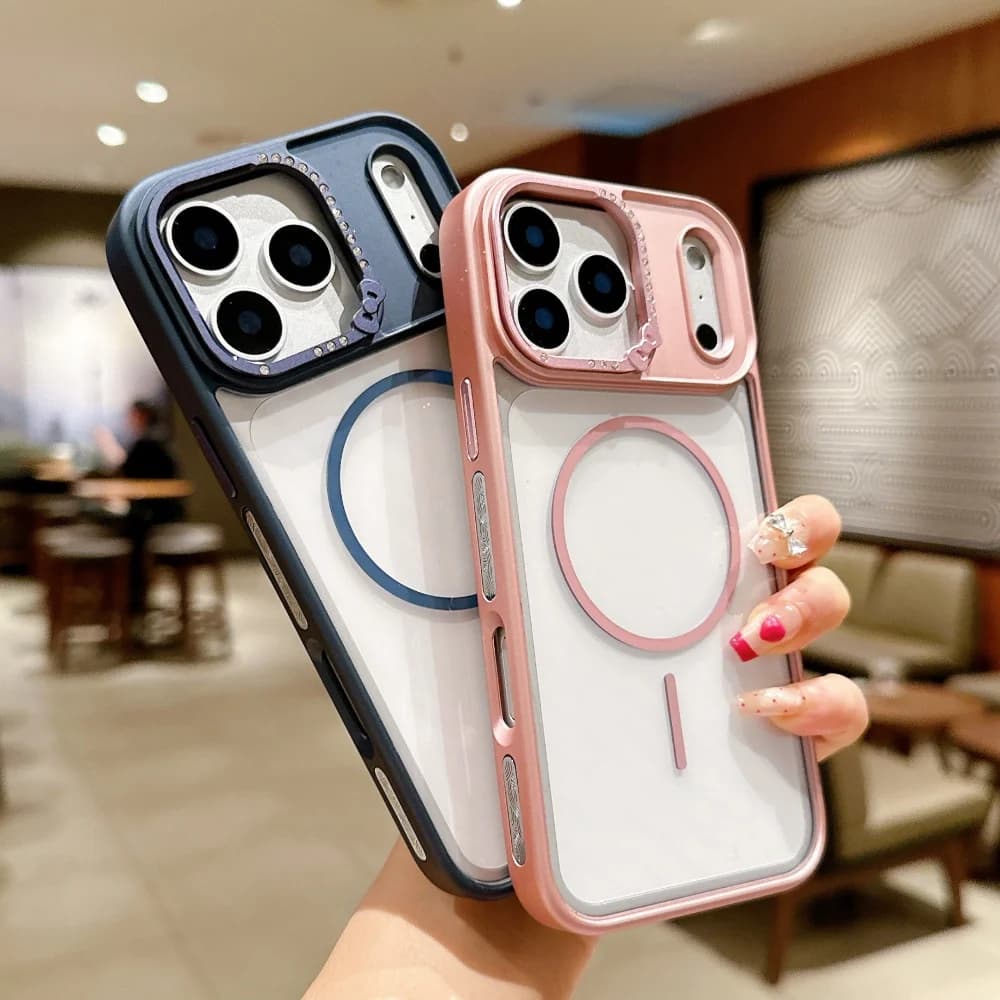Custodia rigida in acrilico trasparente di lusso per Magsafe per iPhone 17 Air 16 15 14 Plus 13 Pro Max Obiettivo della fotocamera Diamond Proteggi la copertura