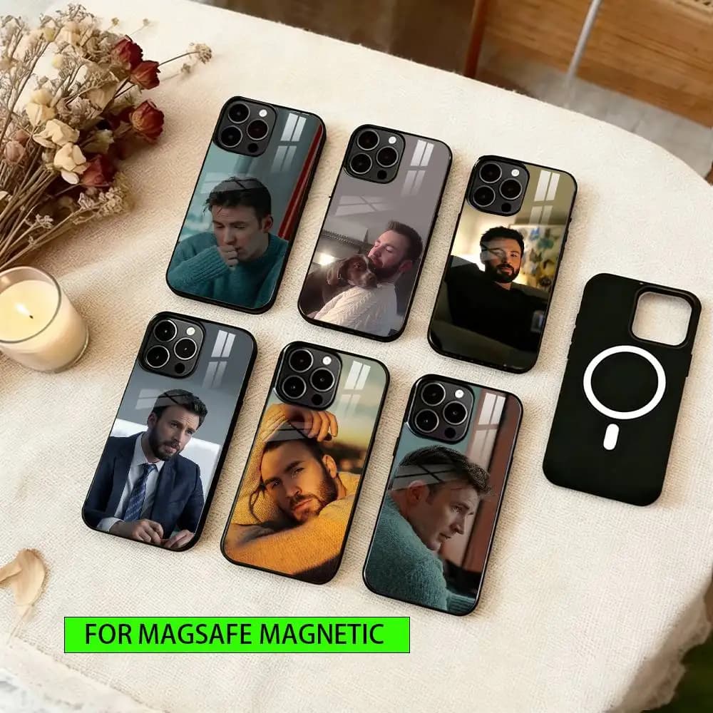 Cover per telefono Chris Evans magnetica con ricarica wireless MagSafe per iPhone 17, 16, 15, 14, 13, 12, 11 Plus, Pro