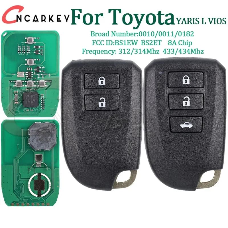 Auto Chiave A Distanza Fob Per Toyota YARIS L VIOS 2/3 Pulsanti 0010 0011 0182 312/314 433/434mhz 8A Chip P4 39 FCC BS1EW BS2ET Chiave Intelligente