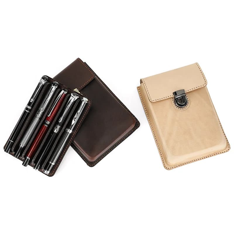 Luxury Genuine Leather Handcrafted Fountain Pen Pencil Case for 3-5 Pen Bag With Brass Closure Stationery Office School Supplies