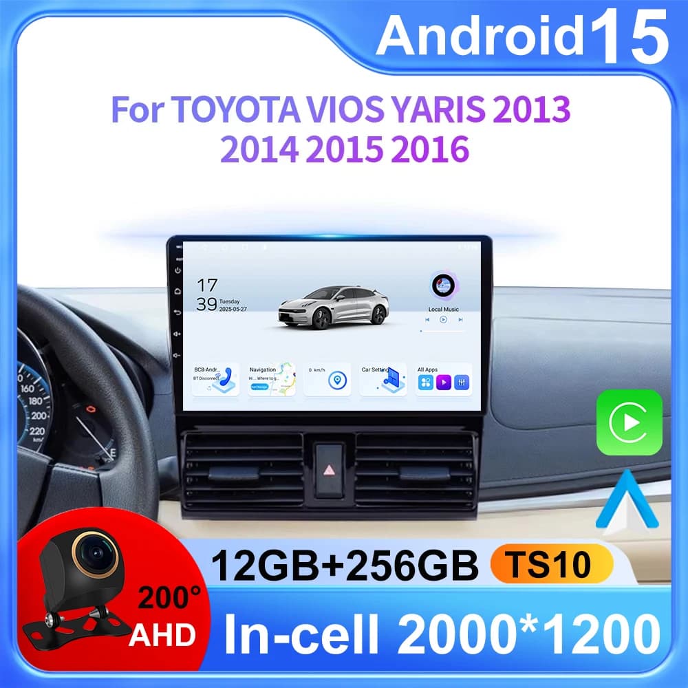 Autoradio Android 15 Carplay Auto Per Toyota Vios Yaris 2013 2014 2015 2016 Lettore Video Multimediale di Navigazione GPS 2din Stereo