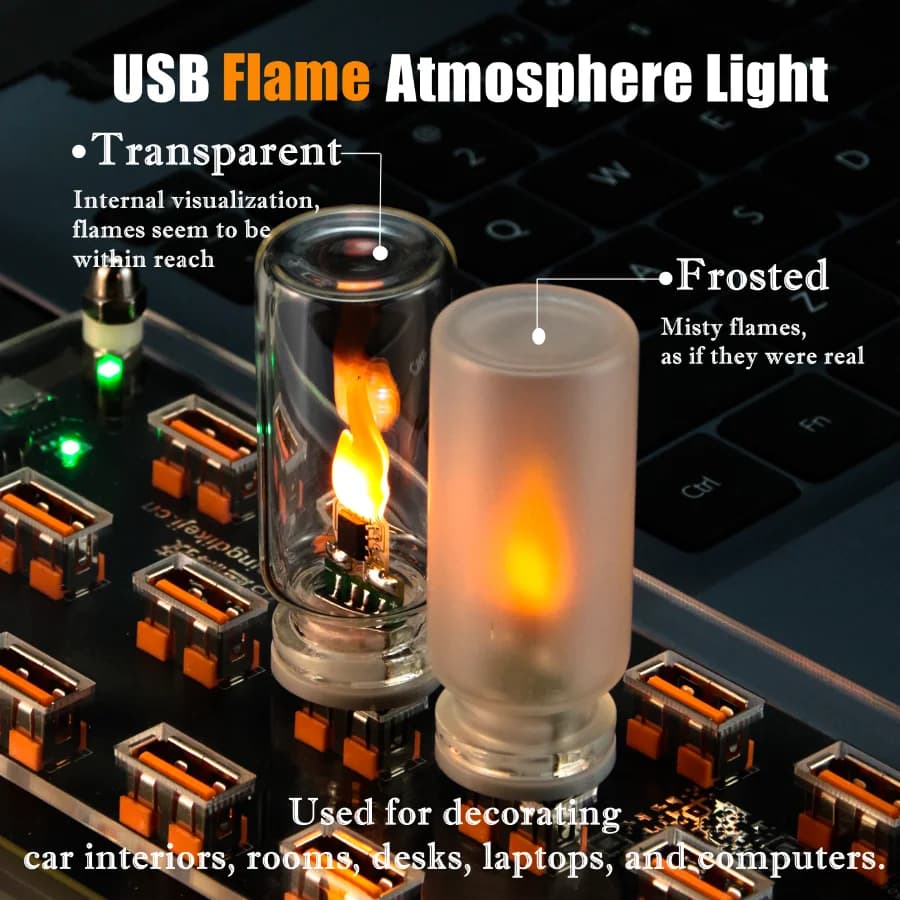 USB LED Lampeggiante a lume di candela 5V Fiamma Luce notturna Vetro trasparente smerigliato Decorativo Touch Control Illuminazione d'atmosfera per lampada domestica per auto