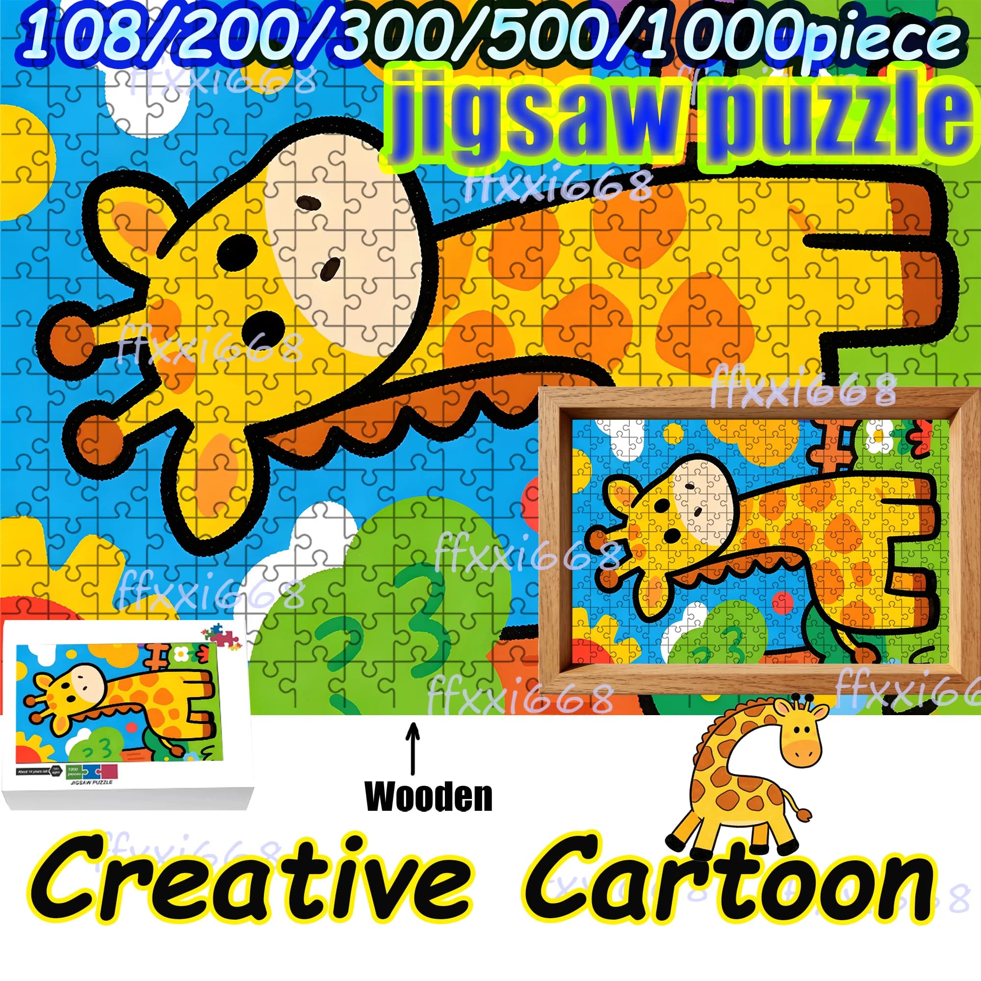 Puzzle Creativo a Forma di Giraffa 108/200/300/500 Pezzi, Puzzle in Legno di Alta Qualità, Regalo Divertente per Feste