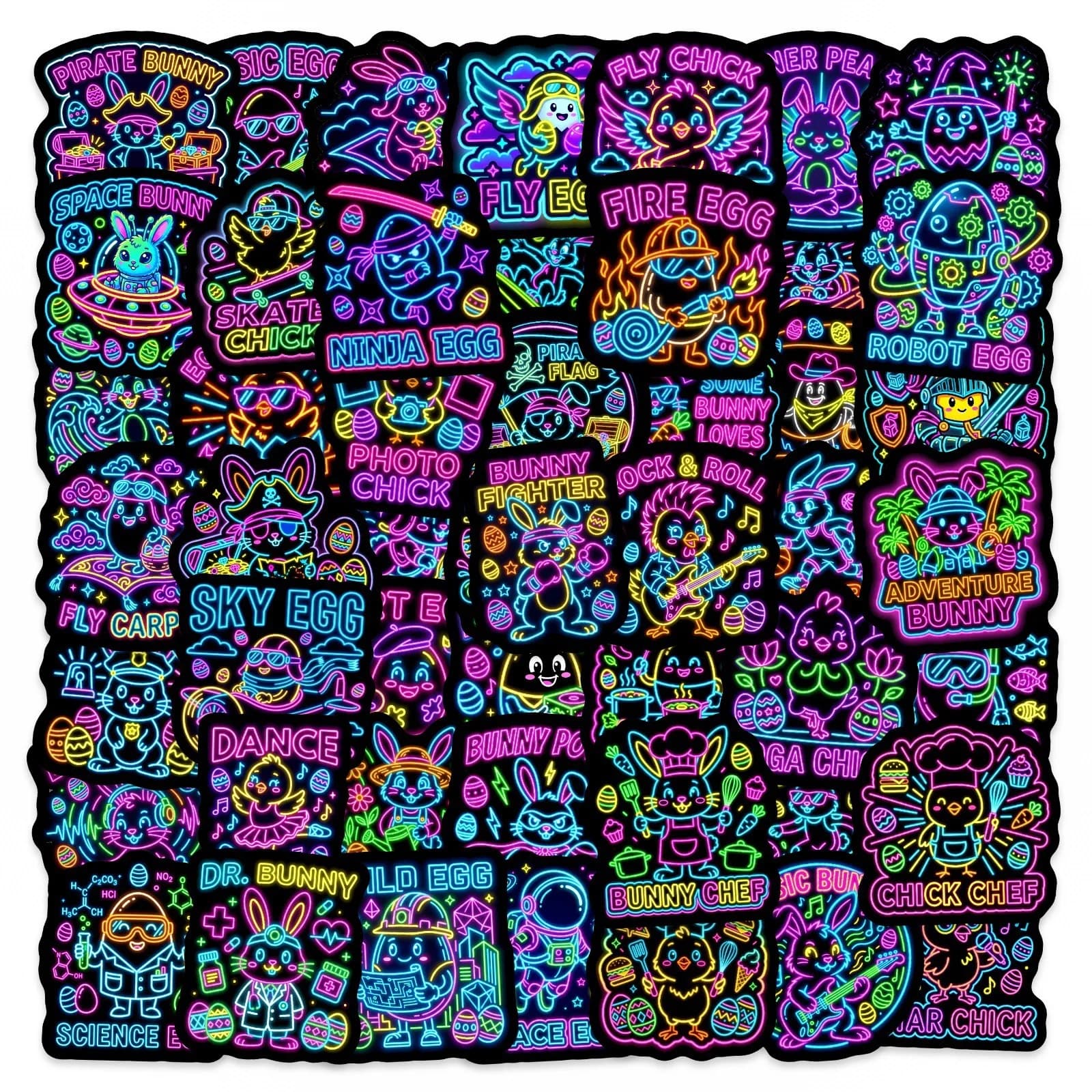 50/100 Pezzi Adesivi Neon a Tema Animali Cartoon per Scrapbook, Valigie, Quaderni, Premi di Gioco, Decalcomanie Spesse Impermeabili Rimovibili
