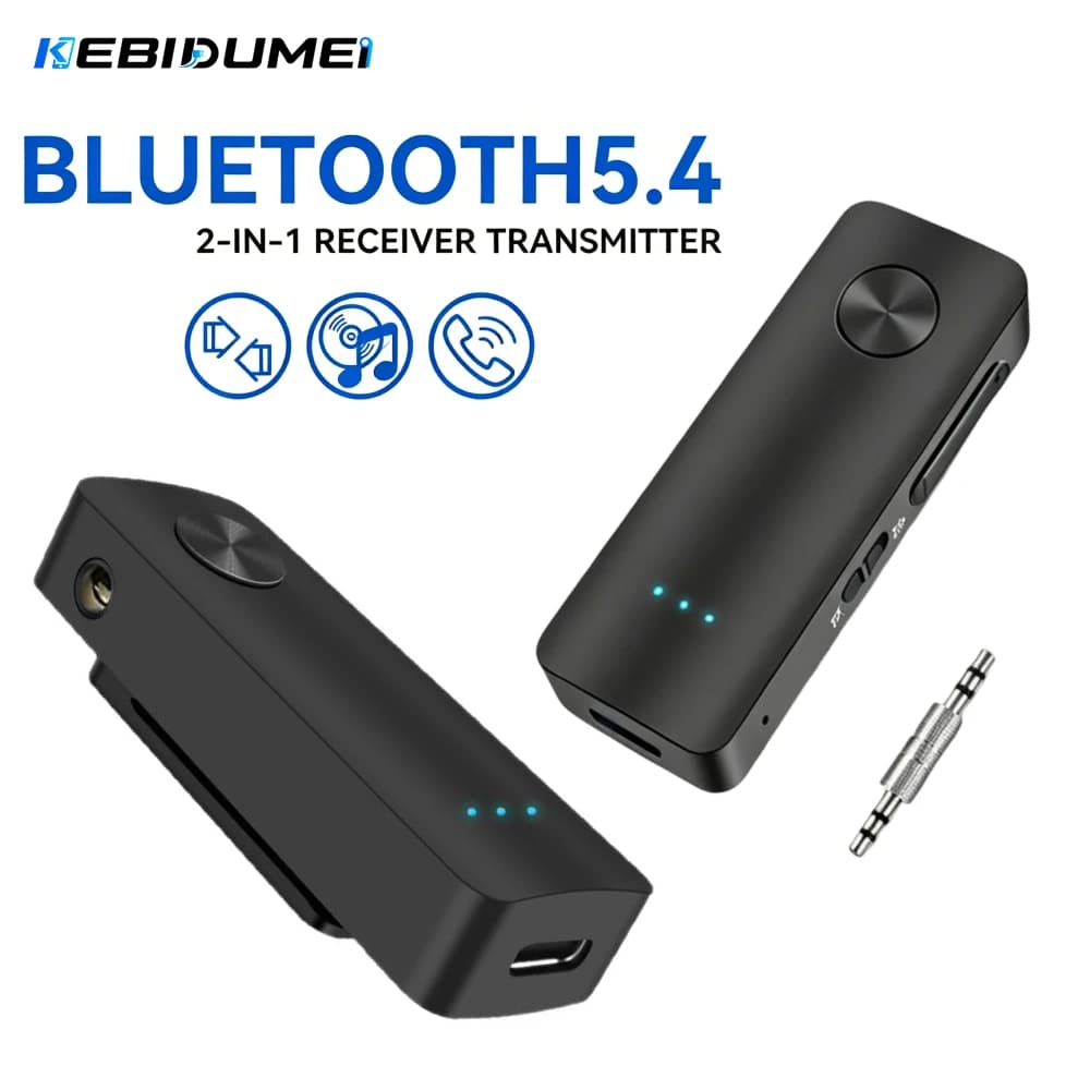 KEBIDUMEI 2-In-1 Bluetooth 5.4 Receiver Transmitter 3.5mm AUX Wireless Audio Adapter With MIC For Car Speaker TV PC Airplane