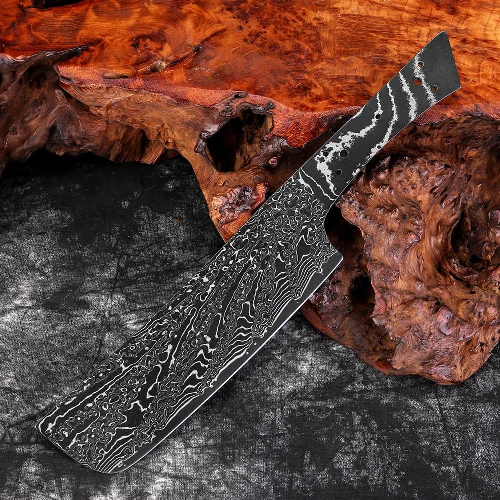 Lama a rete per coltello Nakiri in acciaio damasco nero completamente Tang Lama vuota per taglio di verdure da cucina giapponese fai-da-te senza manico
